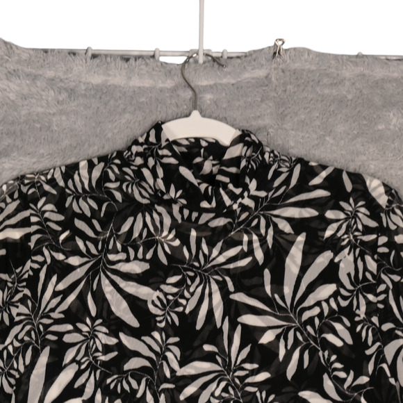 NEW INC Turtleneck Sweater Womens XL Black White Floral Sheer Mesh Stretch Boho - Picture 2 of 12